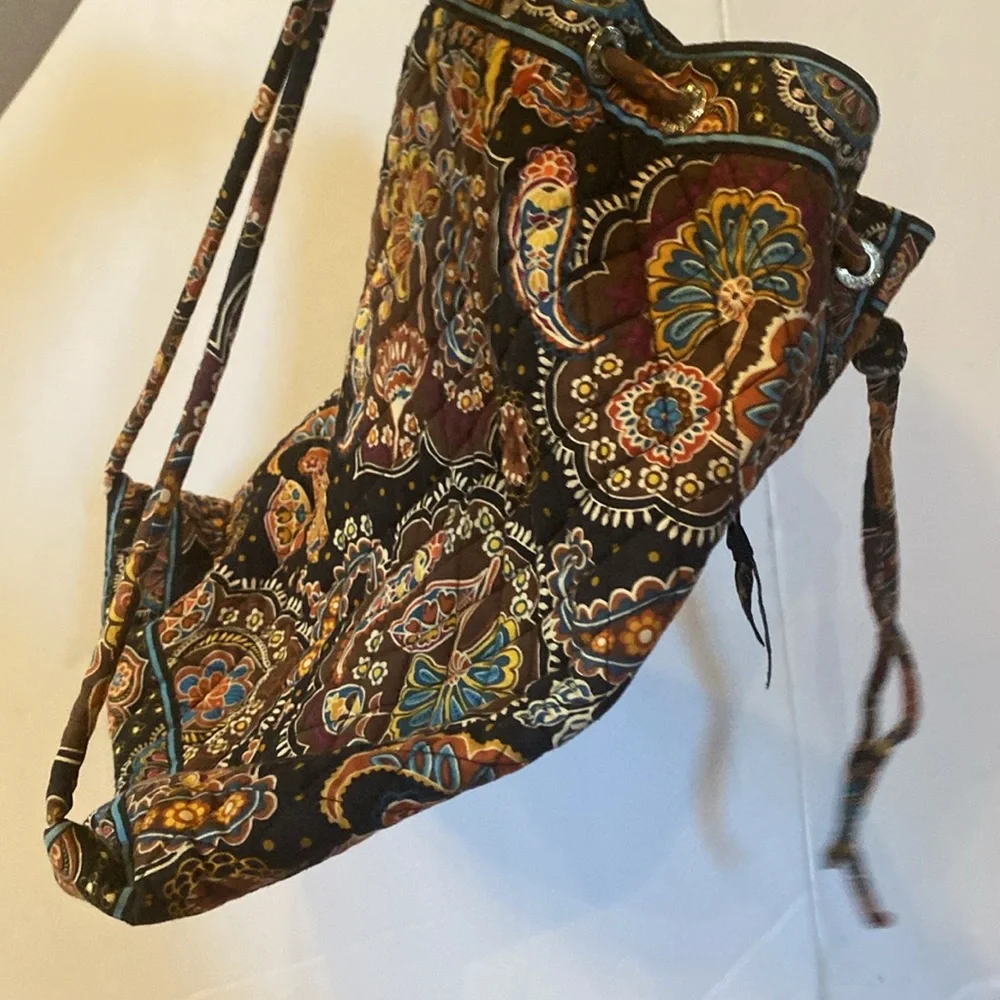 Vera Bradley Kensington paisley brown drawstring backpack book bag purse retired